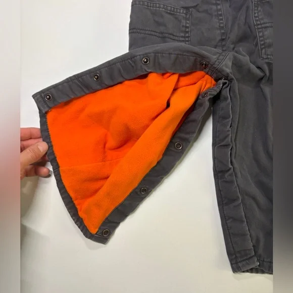 OshKosh B’gosh Kids Fleece Lined Overalls Gray Orange | 24 Months Winter Bibs - Picture 3 of 8